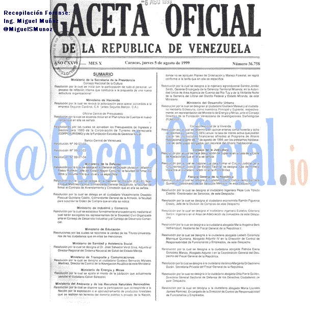 Gaceta Oficial 36758 del 5 Agosto 1999