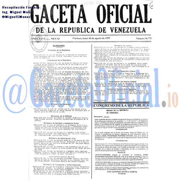 Gaceta Oficial 36775 del 30 Agosto 1999