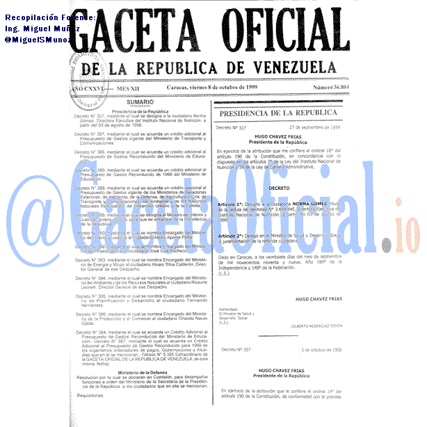 Gaceta Oficial 36804 del 8 Octubre 1999