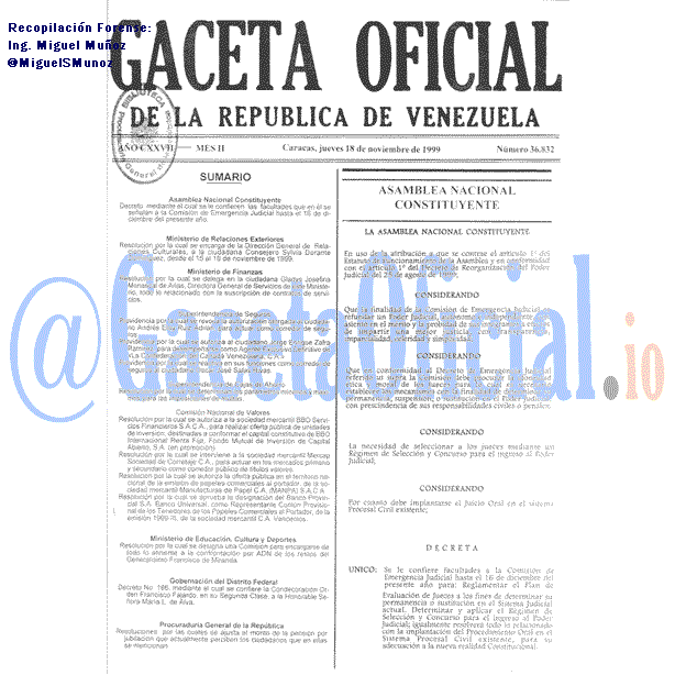 Gaceta Oficial 36832 del 18 Noviembre 1999