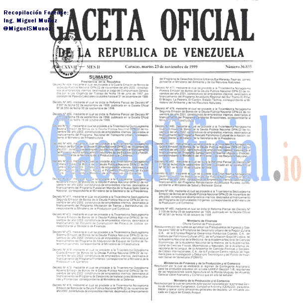 Gaceta Oficial 36835 del 23 Noviembre 1999