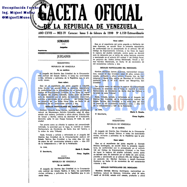 Gaceta Oficial 4159 del 5 Febrero 1990