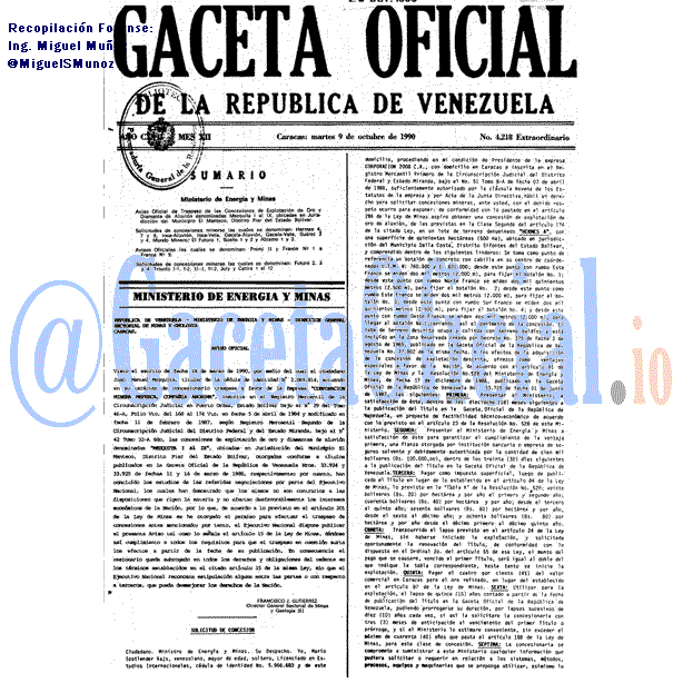 Gaceta Oficial 4218 del 9 Octubre 1990