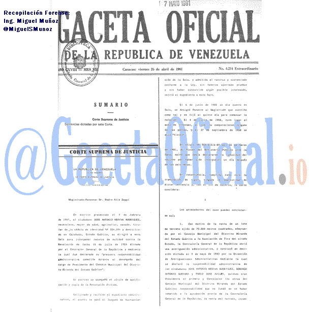 Gaceta Oficial 4234 del 26 Abril 1991