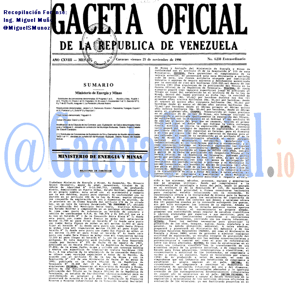 Gaceta Oficial 4238 del 23 Noviembre 1990