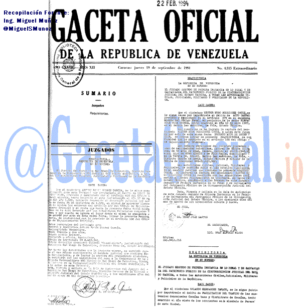 Gaceta Oficial 4315 del 19 Septiembre 1991