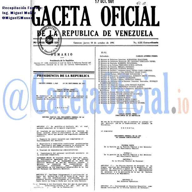 Gaceta Oficial 4325 del 10 Octubre 1991