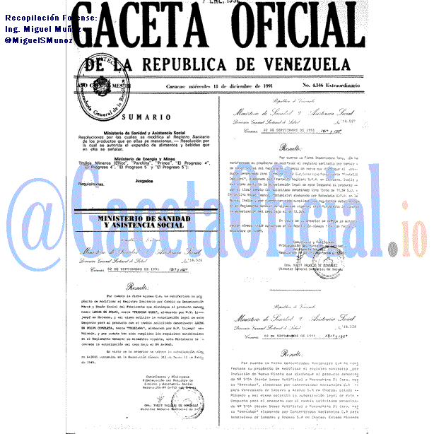 Gaceta Oficial 4346 del 18 Diciembre 1991