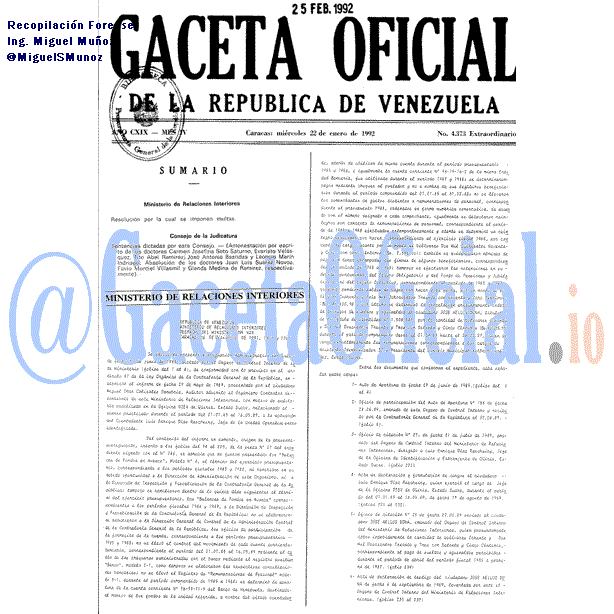 Gaceta Oficial 4373 del 22 Enero 1992