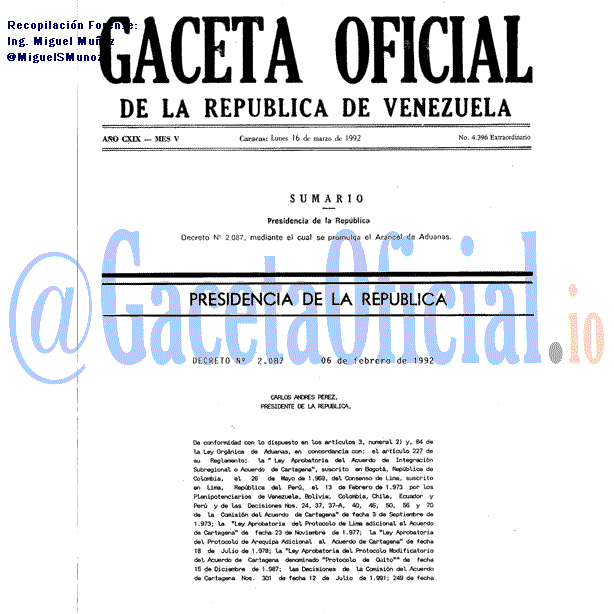 Gaceta Oficial 4396 del 16 Marzo 1992