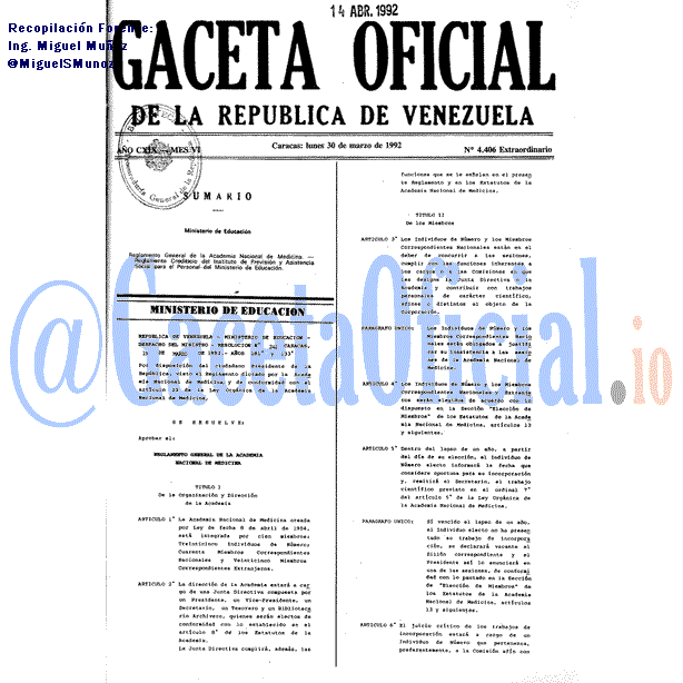 Gaceta Oficial 4406 del 30 Marzo 1992