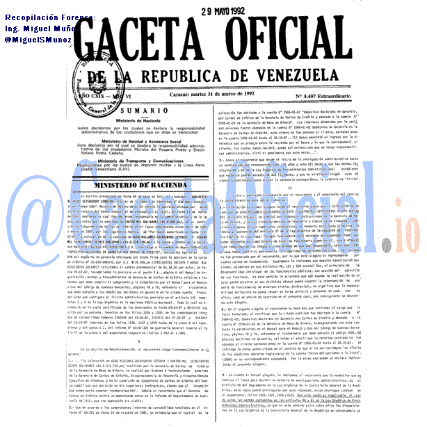 Gaceta Oficial 4407 del 31 Marzo 1992