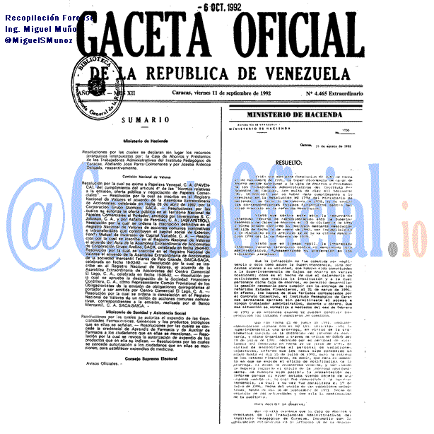 Gaceta Oficial 4465 del 11 Septiembre 1992