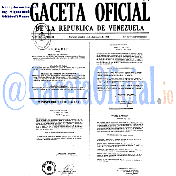 Gaceta Oficial 4503 del 15 Diciembre 1992