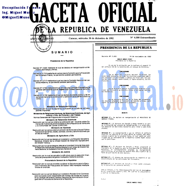 Gaceta Oficial 4508 del 30 Diciembre 1992