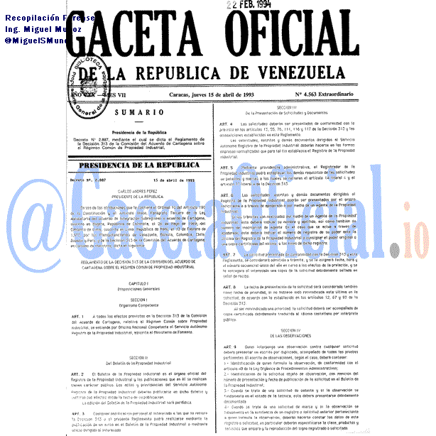 Gaceta Oficial 4563 del 15 Abril 1993