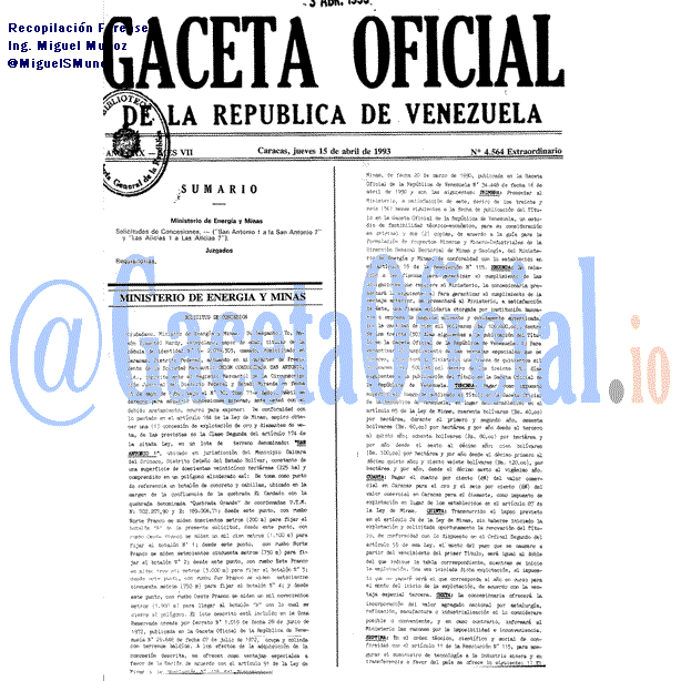 Gaceta Oficial 4564 del 15 Abril 1993