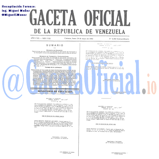 Gaceta Oficial 4583 del 24 Mayo 1993
