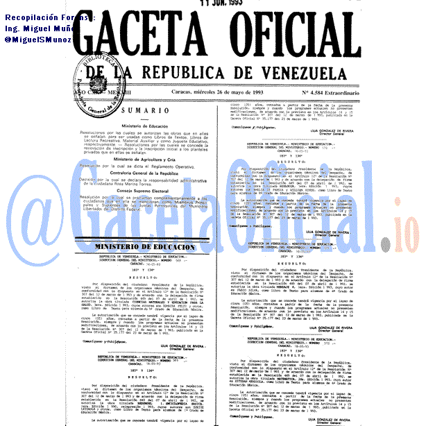 Gaceta Oficial 4584 del 26 Mayo 1993