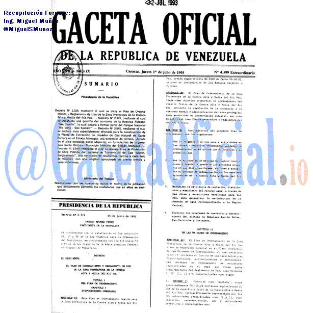Gaceta Oficial 4599 del 1 Julio 1993