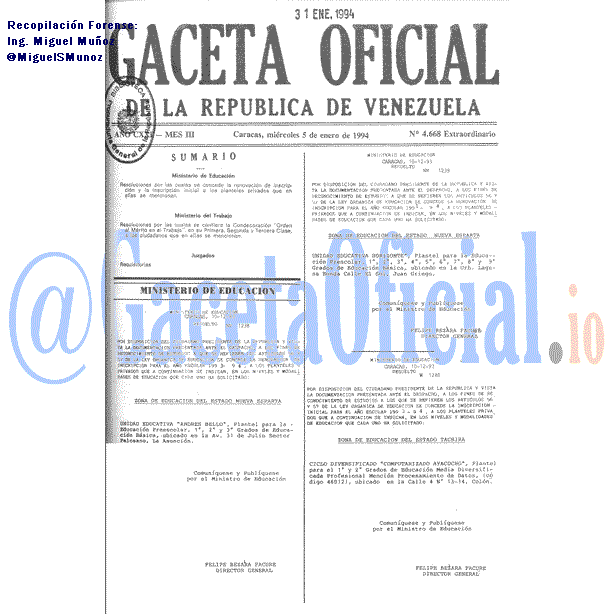 Gaceta Oficial 4668 del 5 Enero 1994