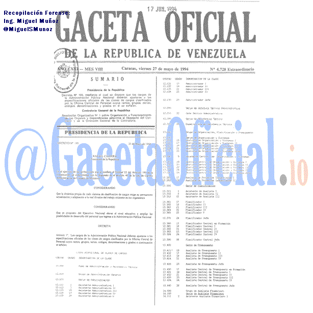 Gaceta Oficial 4728 del 27 Mayo 1994