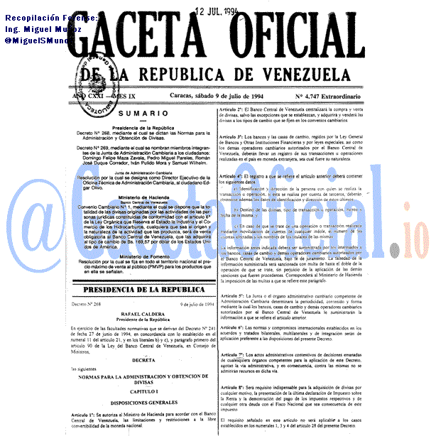 Gaceta Oficial 4747 del 9 Julio 1994