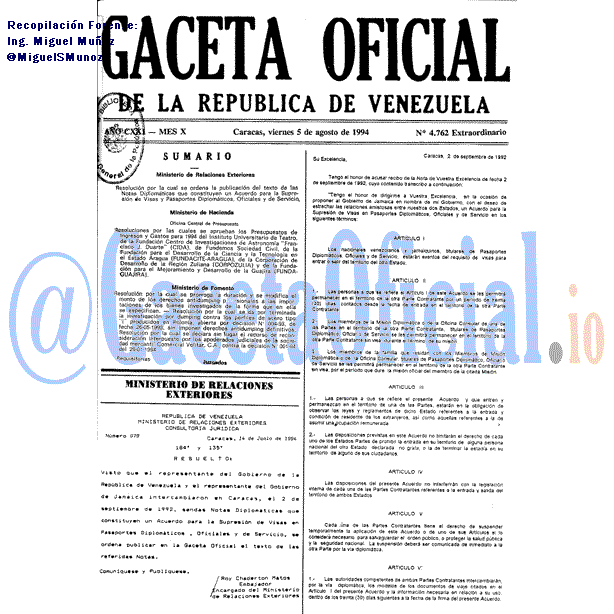 Gaceta Oficial 4762 del 5 Agosto 1994