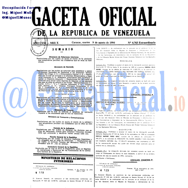 Gaceta Oficial 4763 del 9 Agosto 1994