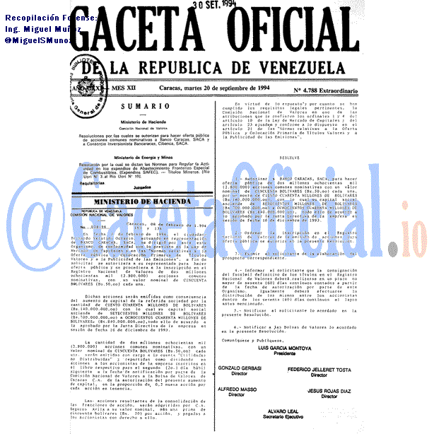 Gaceta Oficial 4788 del 20 Septiembre 1994