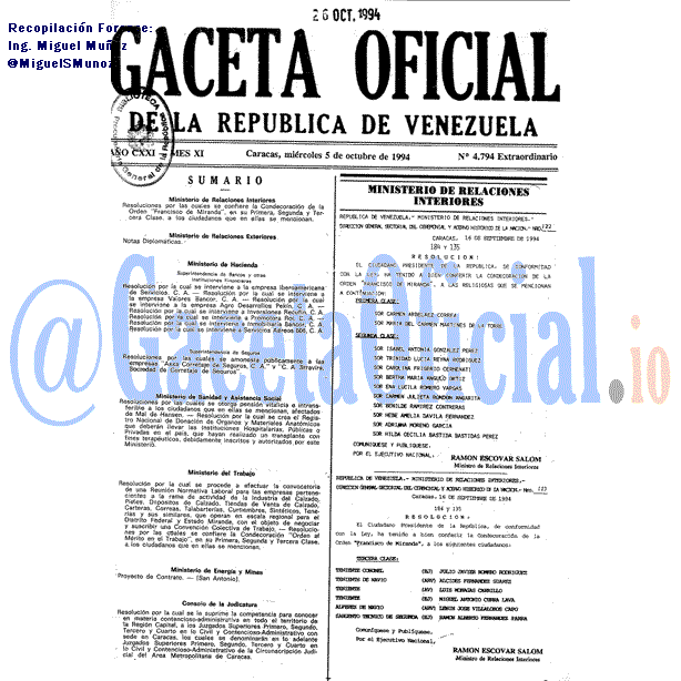 Gaceta Oficial 4794 del 5 Octubre 1994