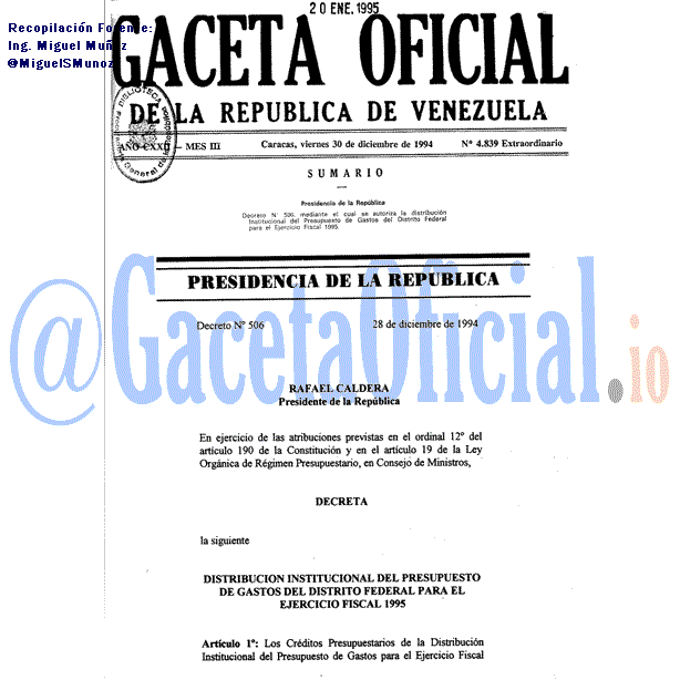 Gaceta Oficial 4839 del 30 Diciembre 1994