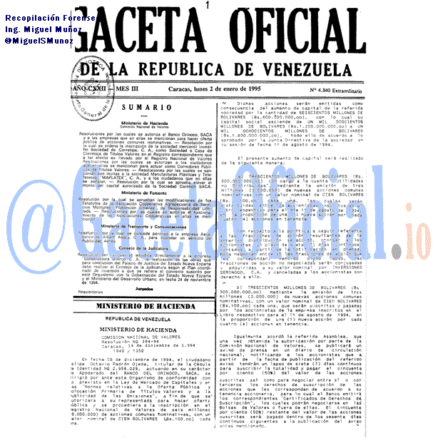 Gaceta Oficial 4840 del 2 Enero 1995