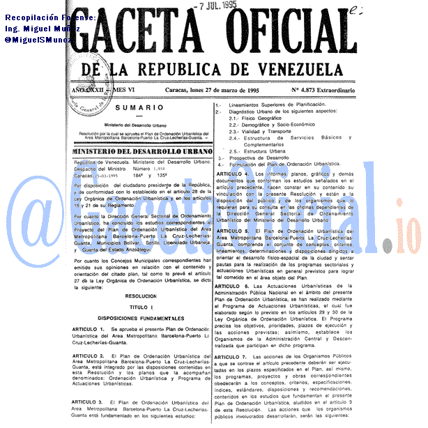 Gaceta Oficial 4873 del 27 Marzo 1995