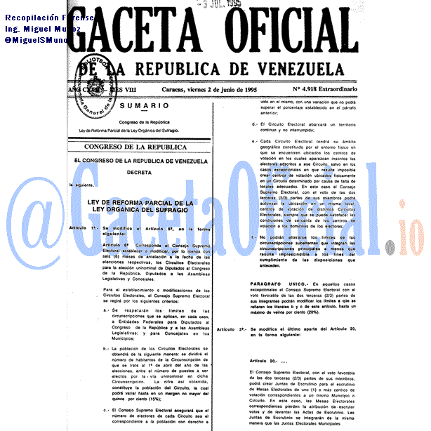 Gaceta Oficial 4918 del 2 Junio 1995