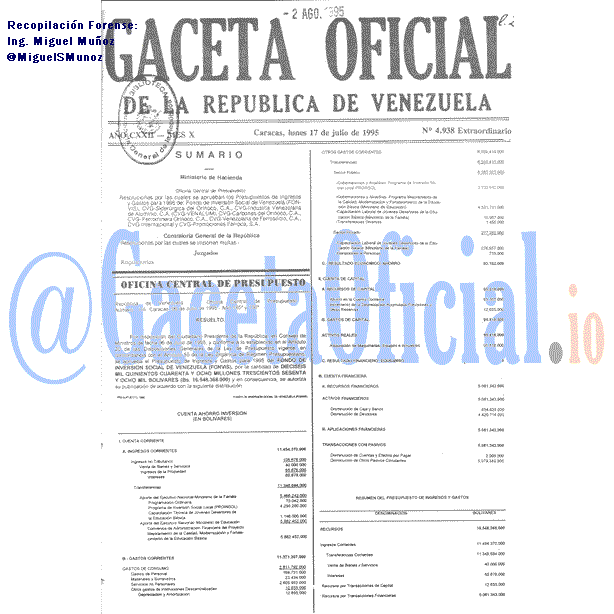 Gaceta Oficial 4938 del 17 Julio 1995