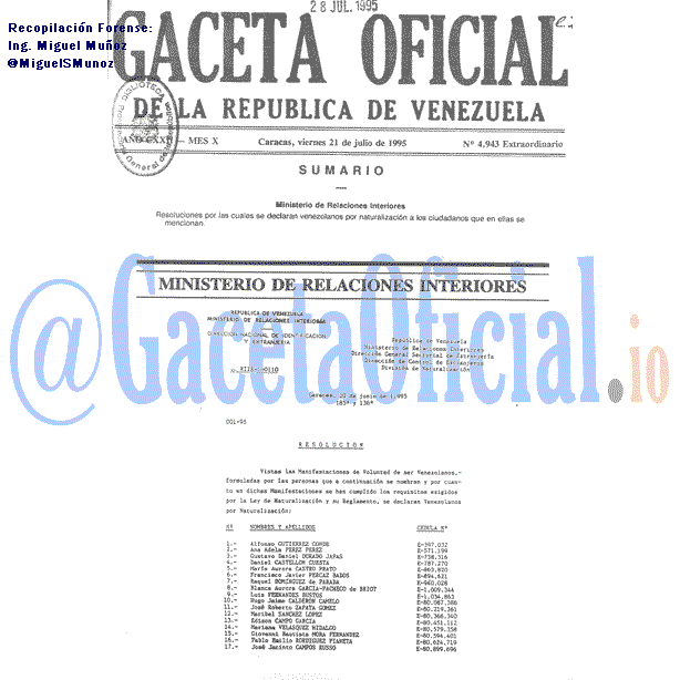 Gaceta Oficial 4943 del 21 Julio 1995