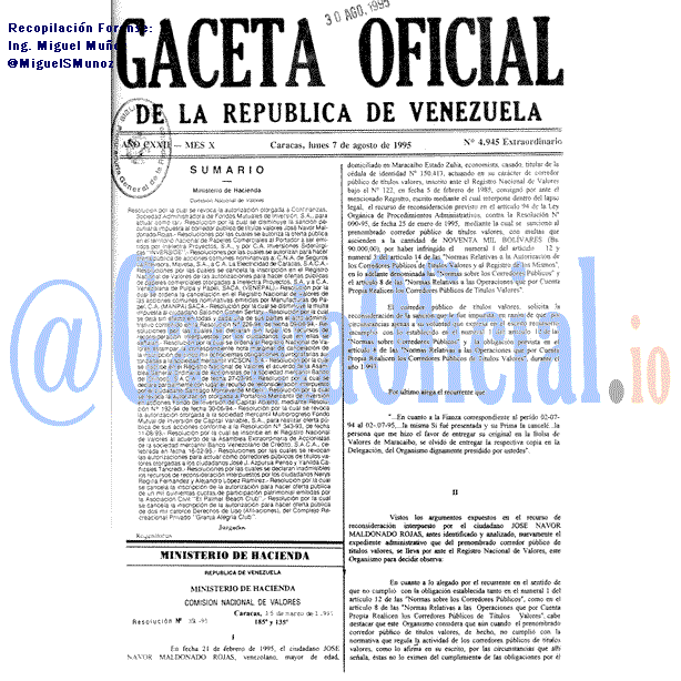 Gaceta Oficial 4945 del 7 Agosto 1995