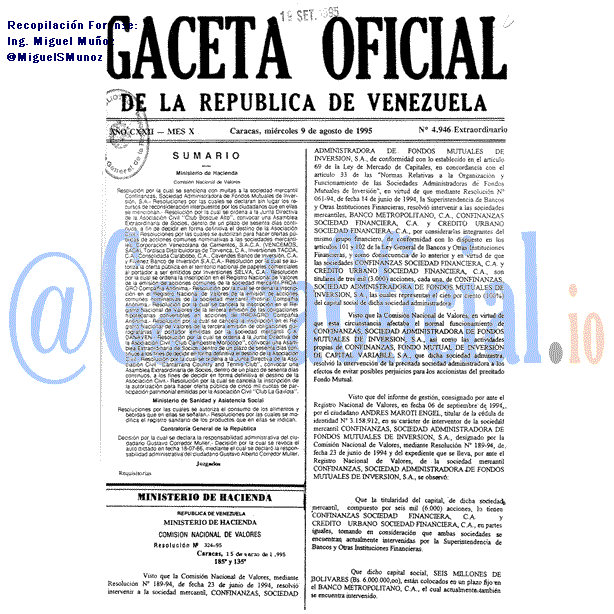 Gaceta Oficial 4946 del 9 Agosto 1995