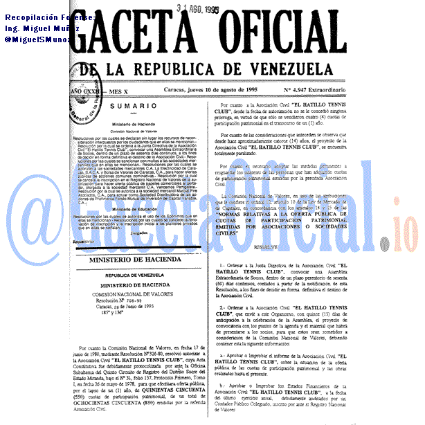 Gaceta Oficial 4947 del 10 Agosto 1995