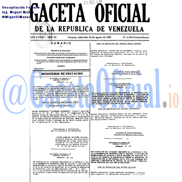 Gaceta Oficial 4954 del 16 Agosto 1995