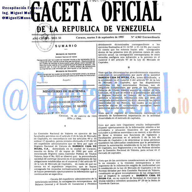 Gaceta Oficial 4962 del 5 Septiembre 1995