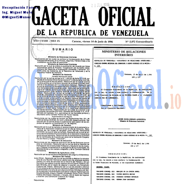 Gaceta Oficial 5072 del 14 Junio 1996