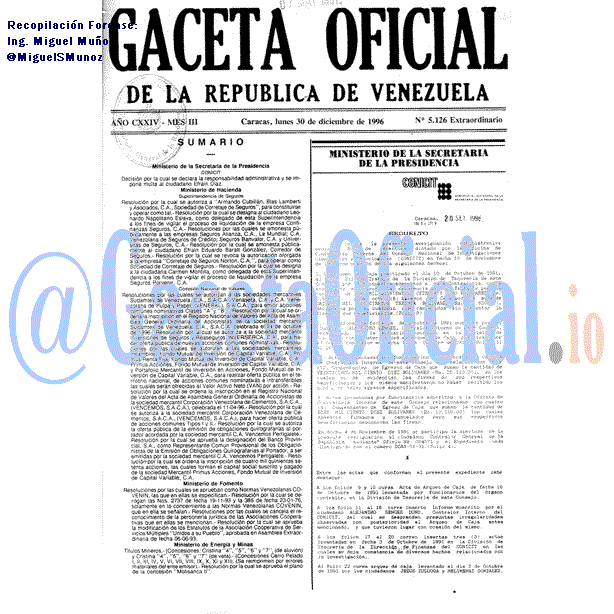 Gaceta Oficial 5126 del 30 Diciembre 1996