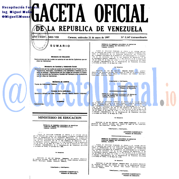 Gaceta Oficial 5147 del 21 Mayo 1997