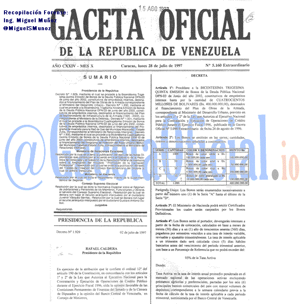 Gaceta Oficial 5160 del 28 Julio 1997