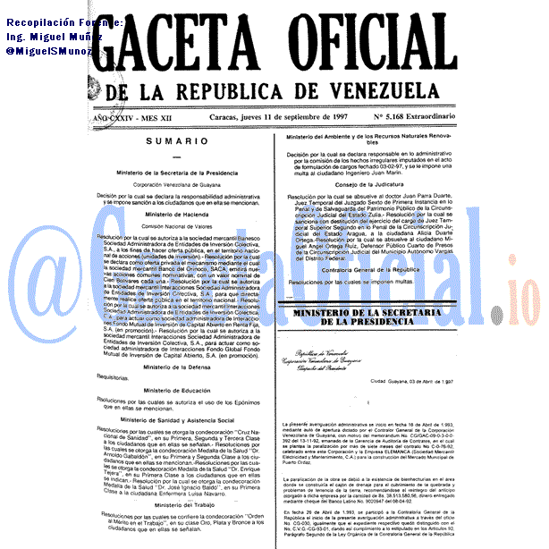 Gaceta Oficial 5168 del 11 Septiembre 1997