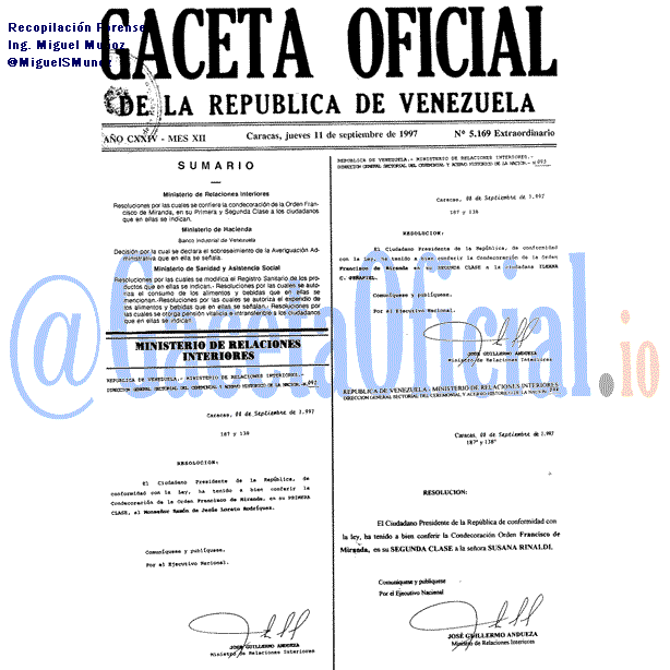 Gaceta Oficial 5169 del 11 Septiembre 1997