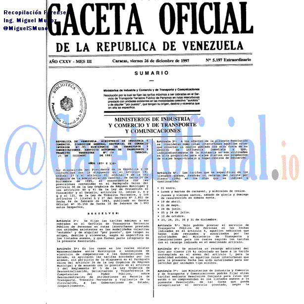 Gaceta Oficial 5197 del 26 Diciembre 1997