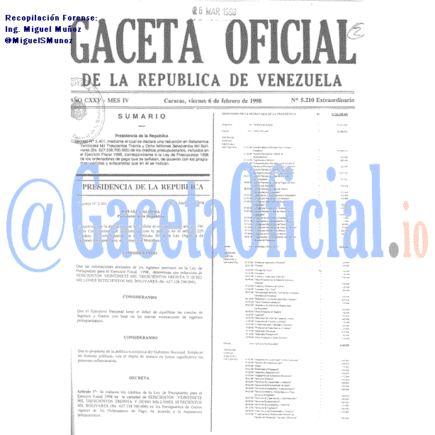 Gaceta Oficial 5210 del 6 Febrero 1998